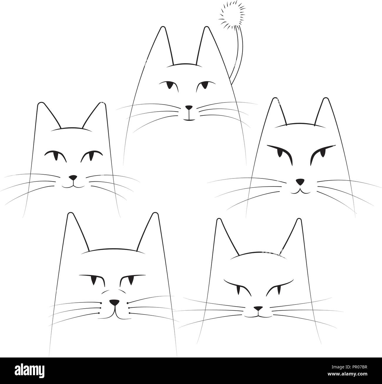 Satz von lineart cat Porträts Stock Vektor