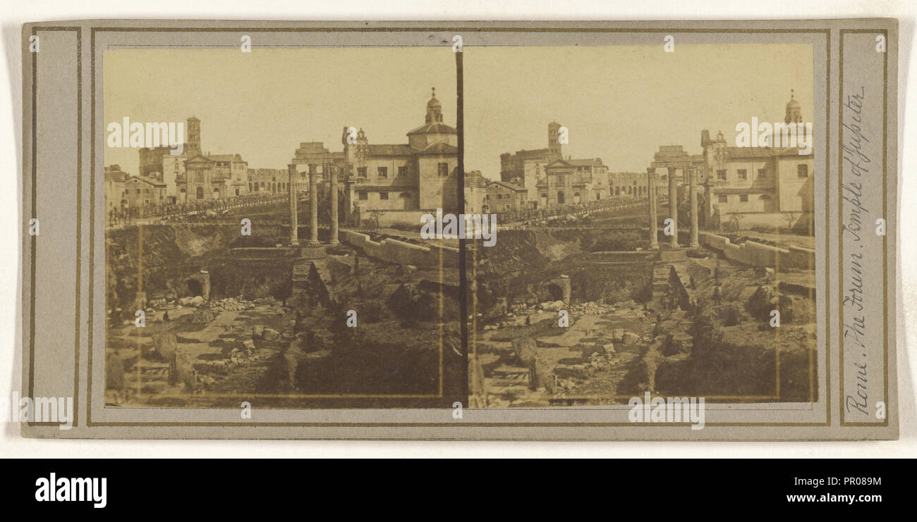 Rom. Das Forum. Tempel des Jupiter; Italienisch; über 1865; Eiklar silber Drucken Stockfoto
