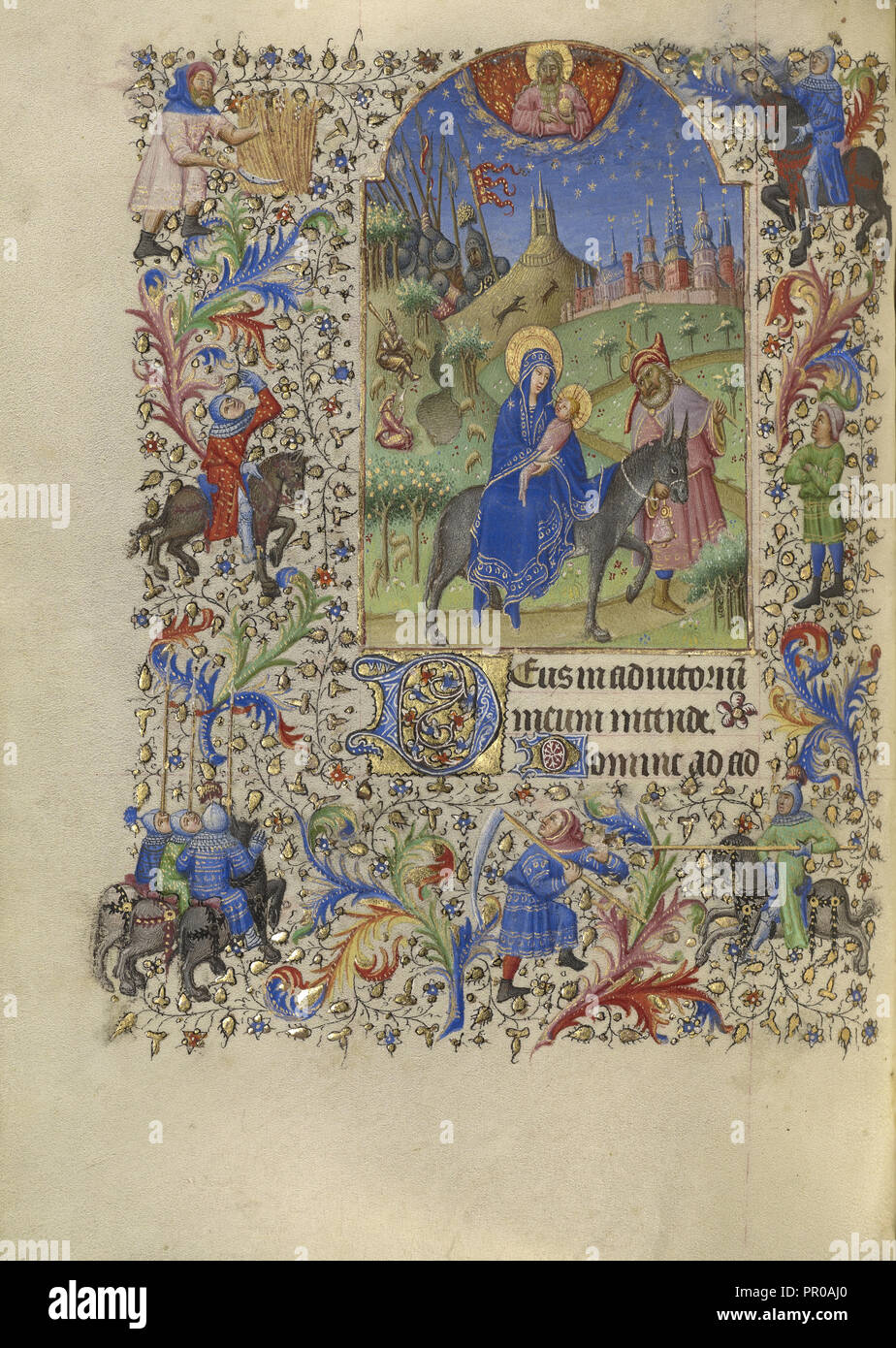 Die Flucht nach Ägypten; Spitz Master, Französisch, aktiv über 1415-1425, Paris, Frankreich; über 1420; Tempera Farben, Gold und Tinte Stockfoto