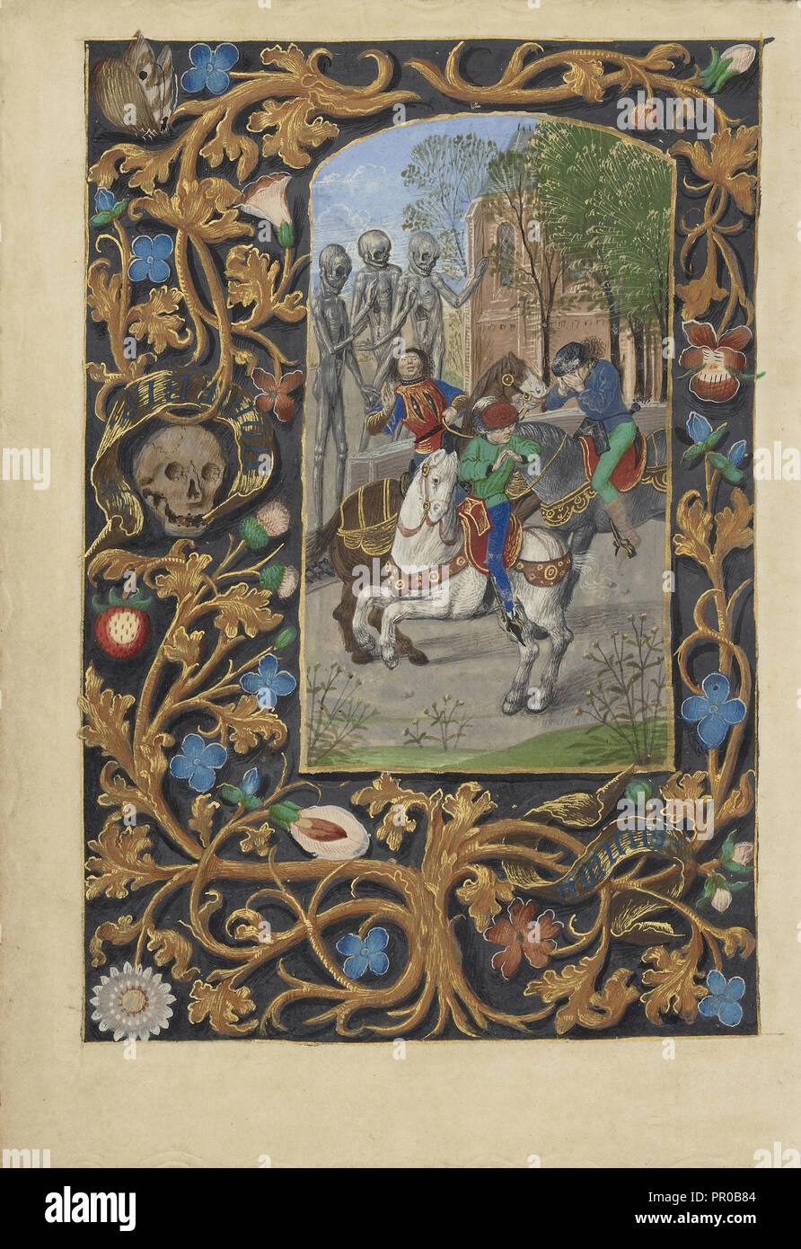 Die drei Lebenden und die drei Toten; Master der Dresdener Gebetbuch oder Workshop, Flämisch, aktiv um 1480 - 1515, Brügge Stockfoto