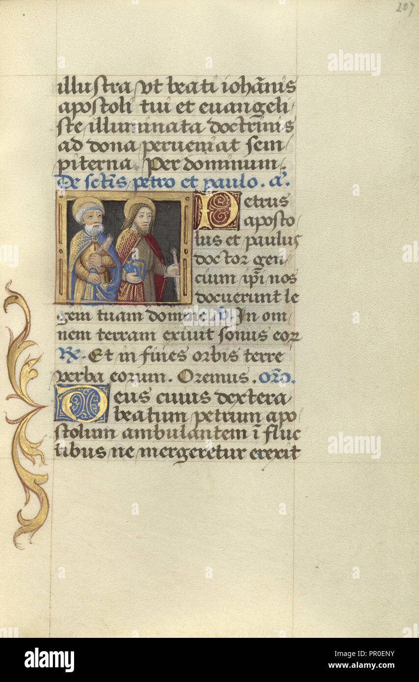 Die heiligen Petrus und Paulus; Master von Jacques de Besançon, Französisch, aktiv um 1480 - 1500, Paris, Frankreich; über 1500; Tempera Stockfoto