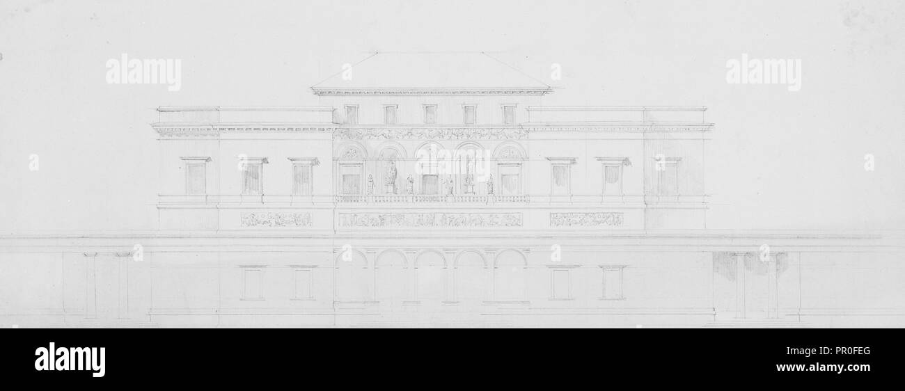 Design für die Hauptfassade des Casino, Antonio Asprucci Bauzeichnungen für die Villa Borghese, Ca. 1770-ca. 1793 Stockfoto