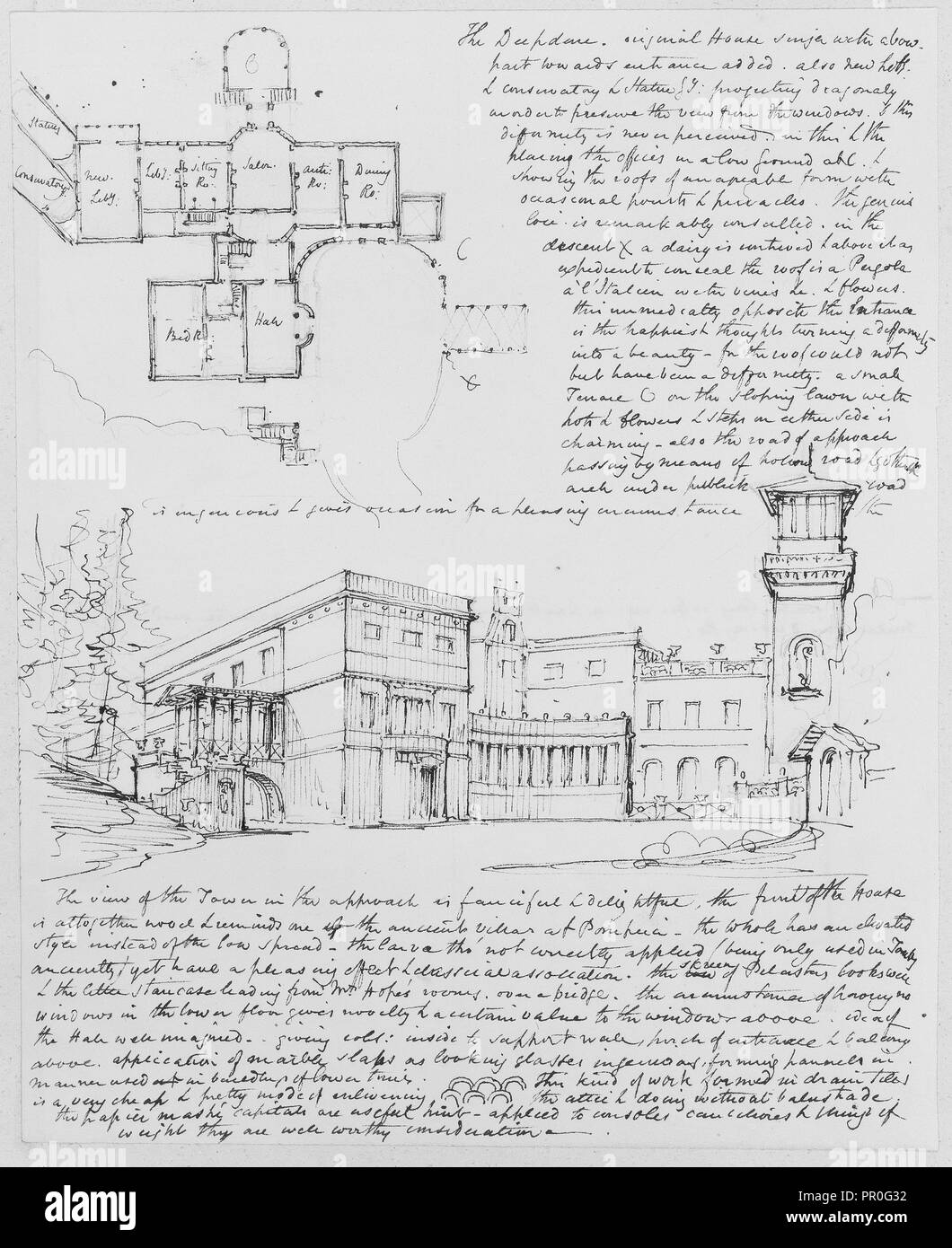 Perspektivische Ansicht und Plan der Deepdene, Surrey, UK, Charles Robert Cockerell Skizzenbuch blättern, Cockerell, C.R. Stockfoto