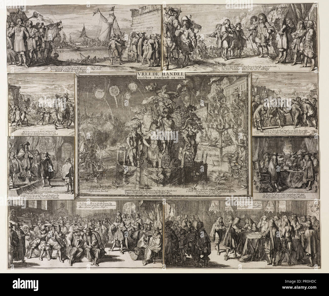VREEDE HÄNDEL Tuschen Engelandt en ons, Romeyn de Hooghe Radierungen, 1667-ca. 1700, de Hooghe, Romeyn, 1645-1708, Radierung, 1674 Stockfoto
