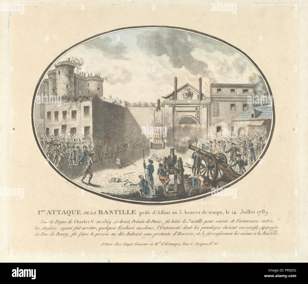 I ere Attaque de la Bastille Hebeln d'Assaut de 3. heures de temps, le 14. juillet 1789, druckt der Französischen Revolution, Guyot Stockfoto