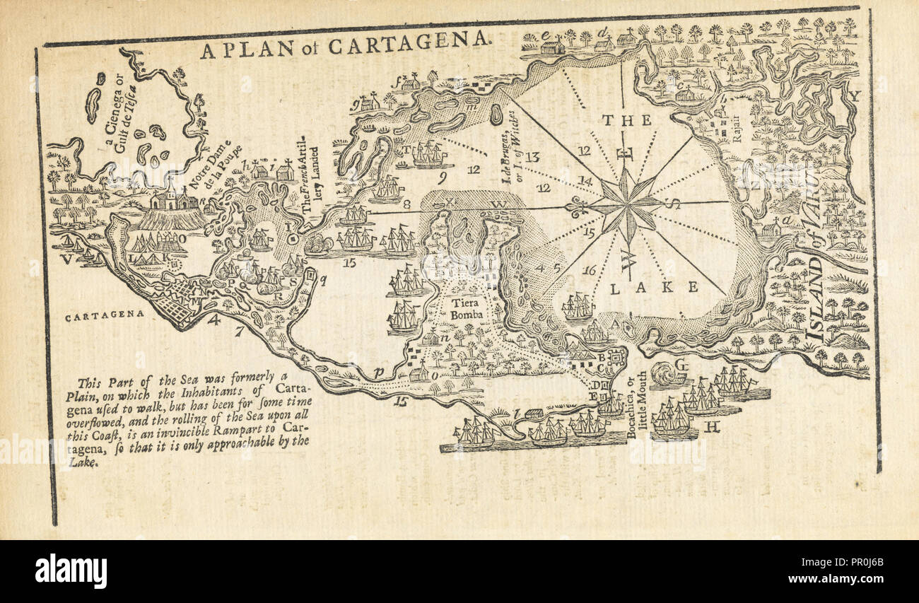 Ein Plan von Cartagena, Holzschnitt, 1740 März, Seite 201, Band 10, März 1740 Stockfoto