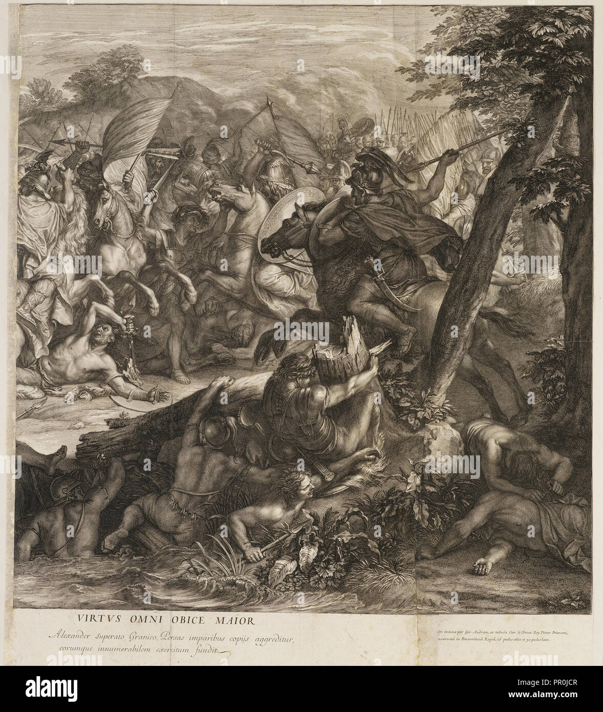 Überquerung des Granicus: Detail, Schlachten von Alexander, Audran, Gérard, 1640-1703, Le Brun, Karl, 1619-1690, Ätzen Stockfoto