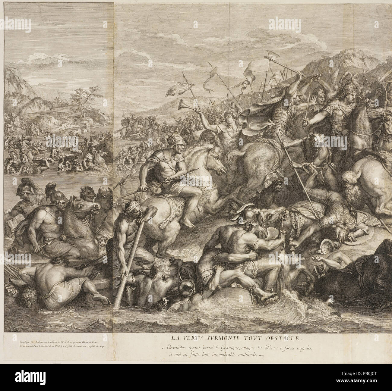 Überquerung des Granicus: Detail, Schlachten von Alexander, Audran, Gérard, 1640-1703, Le Brun, Karl, 1619-1690, Ätzen Stockfoto