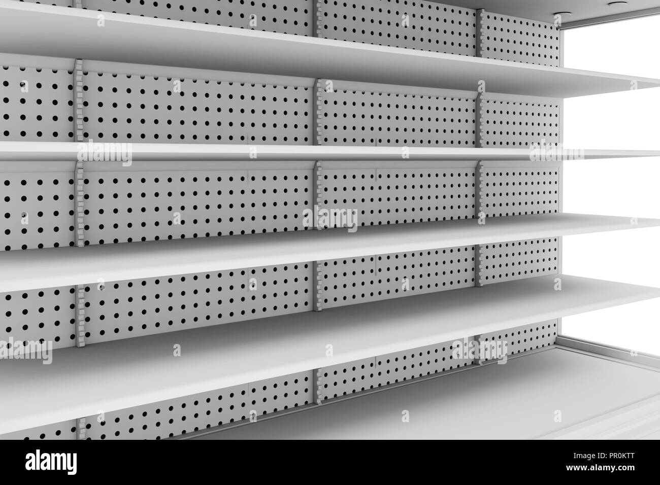 3d-leere Regale im Supermarkt Stockfoto