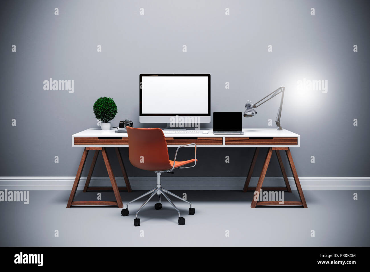 3D-Render der modernen Computer Arbeitsplatz einrichten Stockfoto