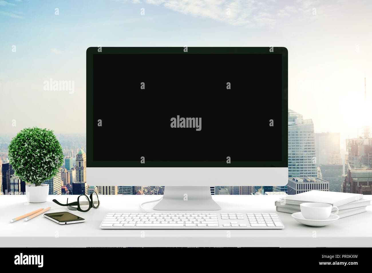 3D-Render der modernen Computer Arbeitsplatz einrichten Stockfoto