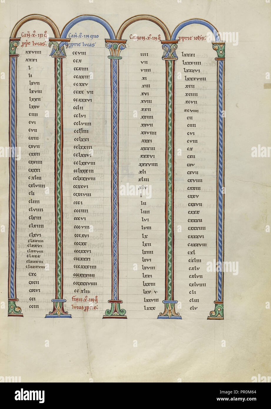 Canon Tabelle Seite; Pontigny, wahrscheinlich, Frankreich; ca. 1170; Feder und schwarzer Tusche, Tempera, und Blattgold auf Pergament Stockfoto