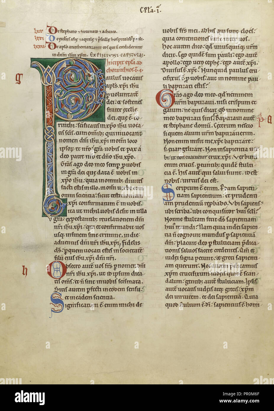 Erste P eingerichtet und Pontigny, wahrscheinlich, Frankreich; ca. 1170; Feder und schwarzer Tusche, Tempera, und Blattgold auf Pergament Stockfoto