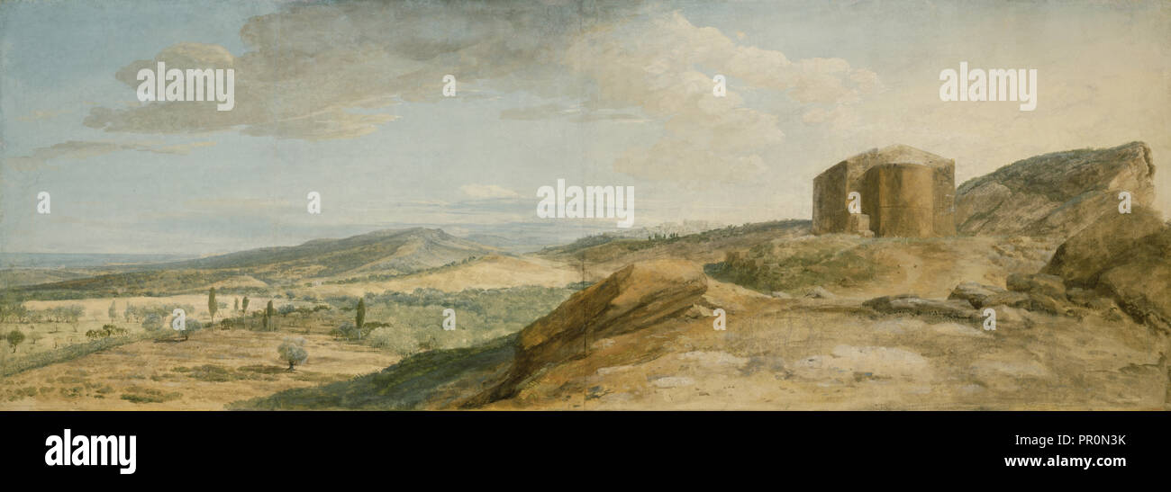 Blick auf die Ruinen des Tempels von Ceres im Tal von Agrigent; Jean-Pierre-Louis-Laurent Hoüel Französisch, 1735 - 1813 Stockfoto
