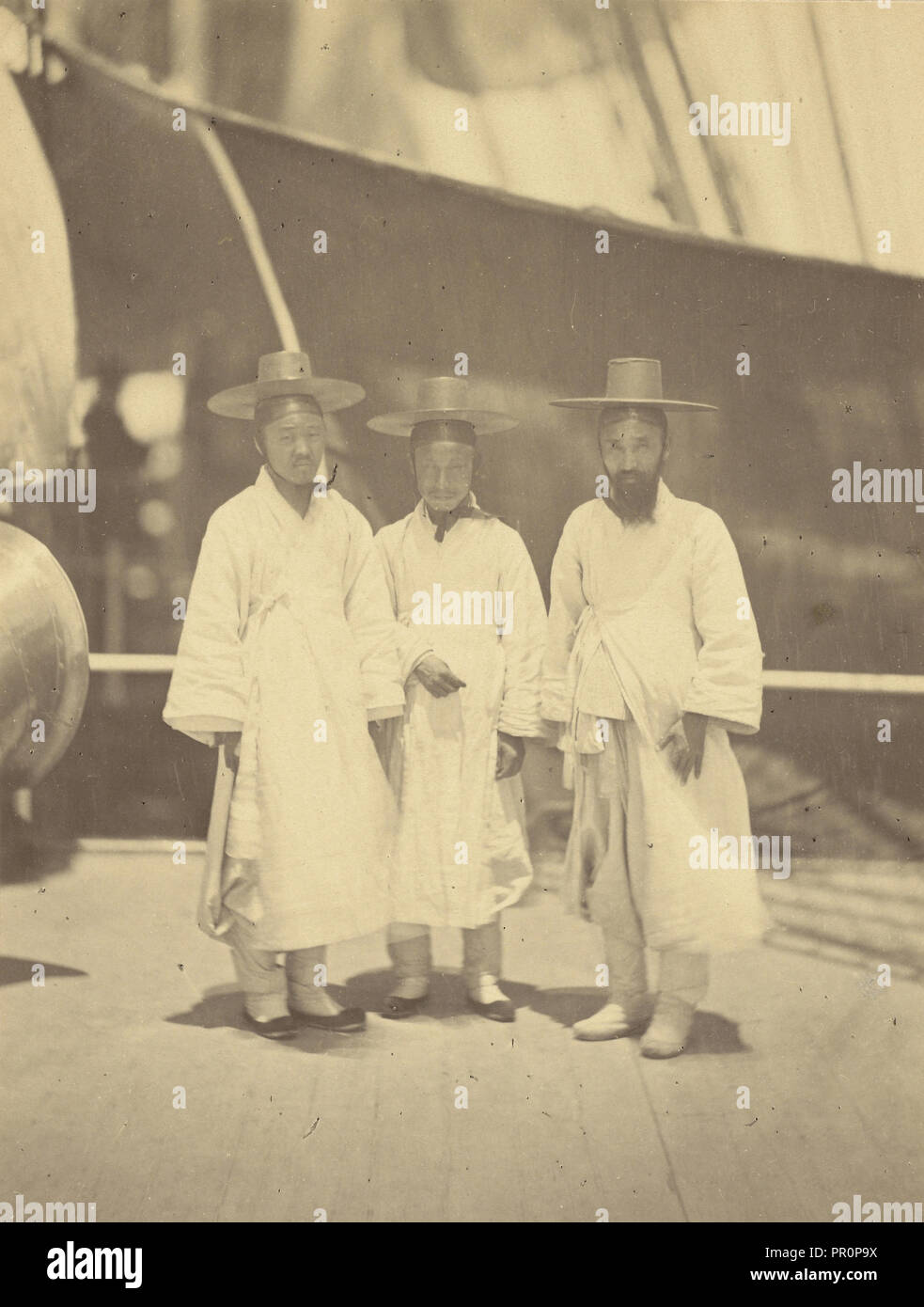 Koreanische Beamte auf ein Interview an Bord der Kolorado; Felice Beato, 1832-1909, Korea; 30. Mai 1871 Stockfoto