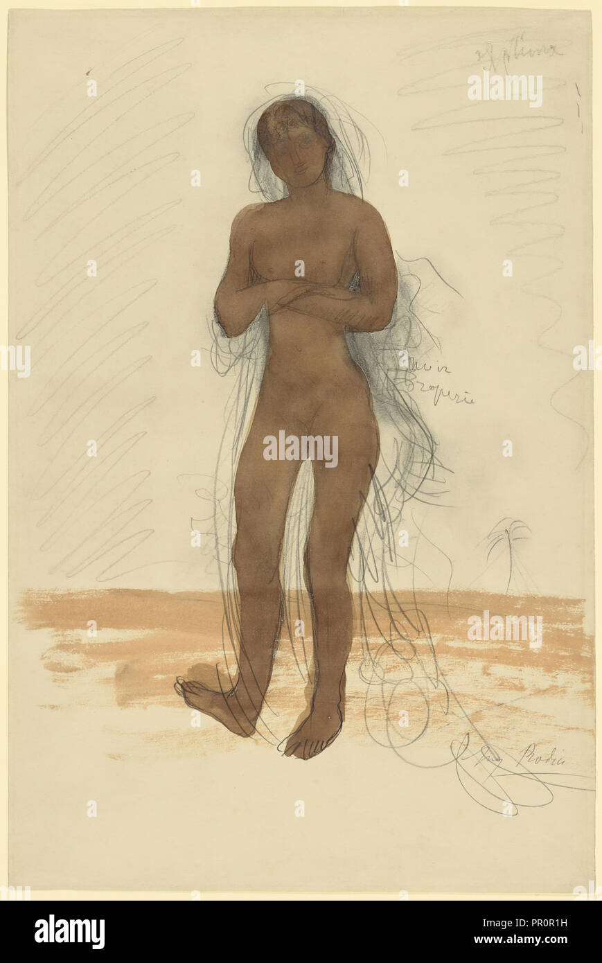 Sphinx; Auguste Rodin, Französisch, 1840 - 1917, Frankreich; ca. 1898-1900; Graphit und Braun waschen; 48,7 x 32,4 cm Stockfoto