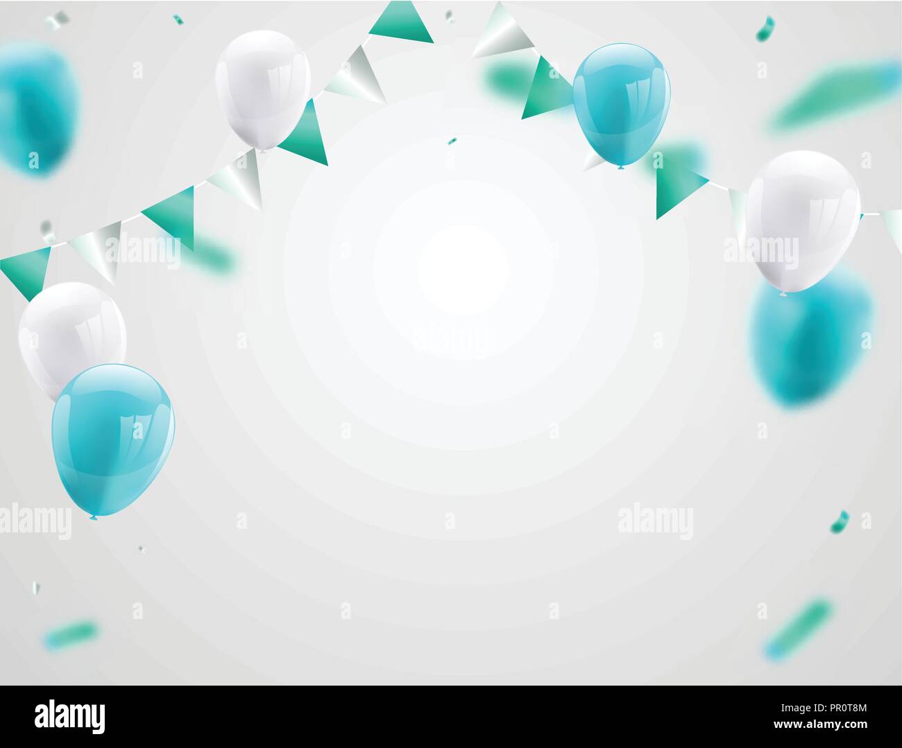 Blaue Luftballons Vector Illustration Konfetti Und Bander Feier Hintergrund Vorlage Mit Stock Vektorgrafik Alamy