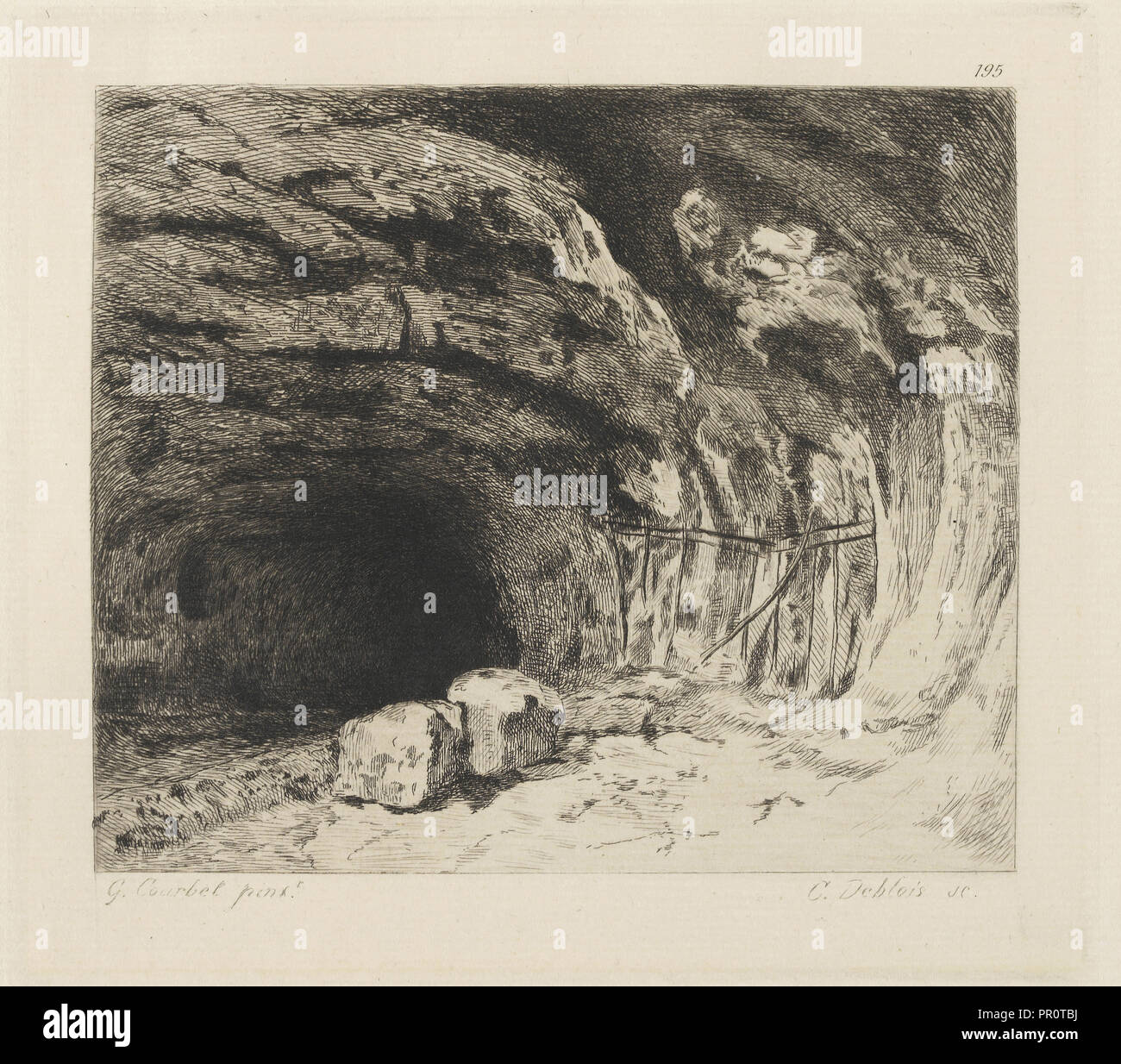 Grotte de la Source de la Loue, Recueil d'Estampes gravées à l'eau-forte, Courbet, Gustave, 1819-1877, Deblois, C., Galerie Stockfoto