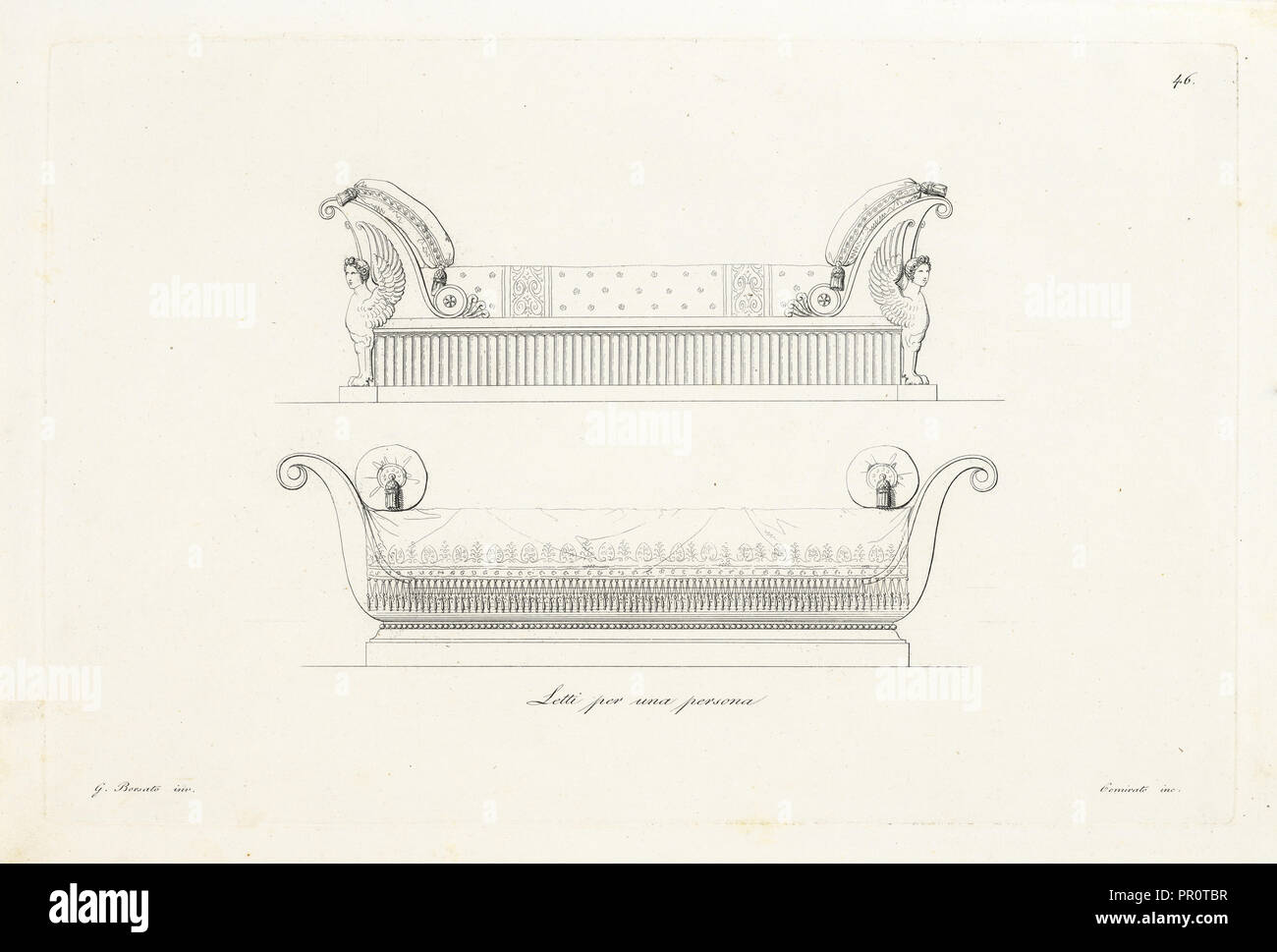 Letti per una Persona, Oper, ornamentale Borsato, Giuseppe, 1771-1849, Gravieren, 1825, Tafel angegeben an der unteren, linken, G Stockfoto