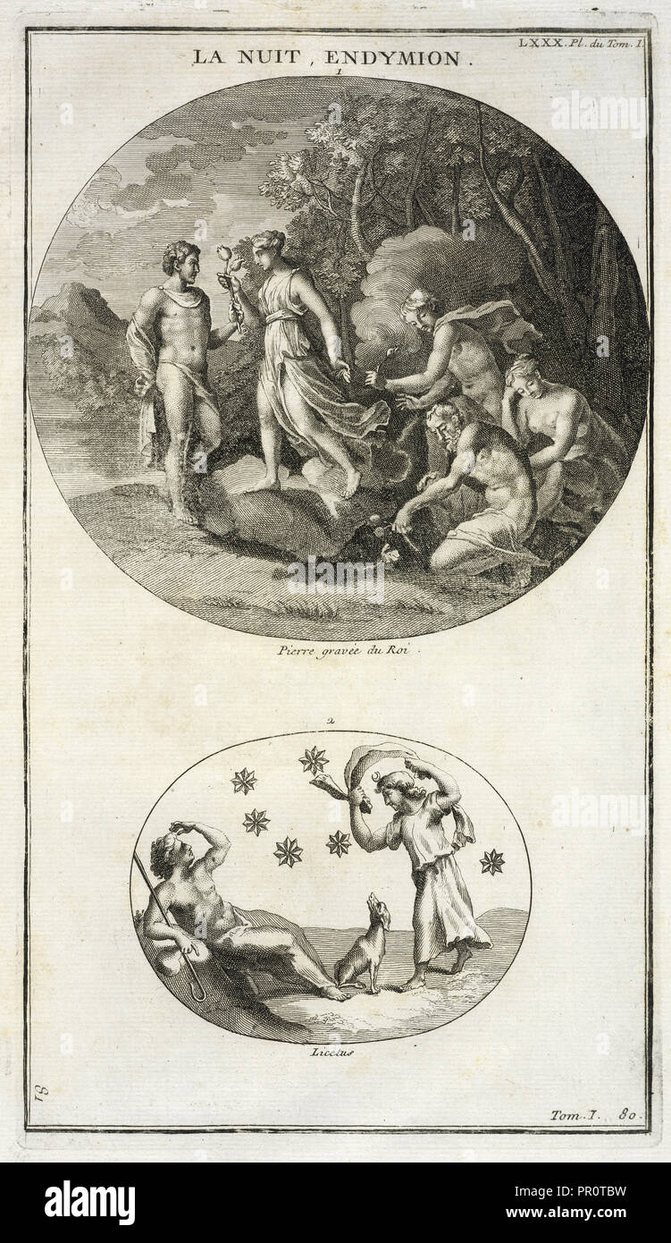La nuit, Endymion, Supplément au Livre de l'antiquitée représentée expliquée et en Figuren, Montfaucon, Bernard de, 1655-1741 Stockfoto