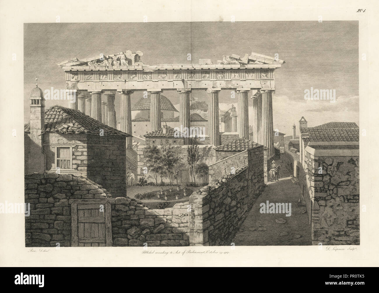 Ansicht der östlichen Vorhalle des Tempel der Minerva zu Athen, den Parthenon, die Elgin Marbles aus dem Tempel Stockfoto