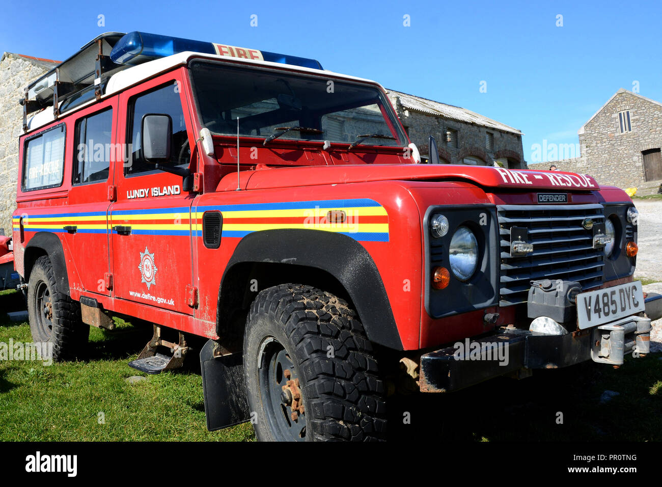 Feuer- und Rettungsfahrzeug Lundy Island Großbritannien Stockfoto