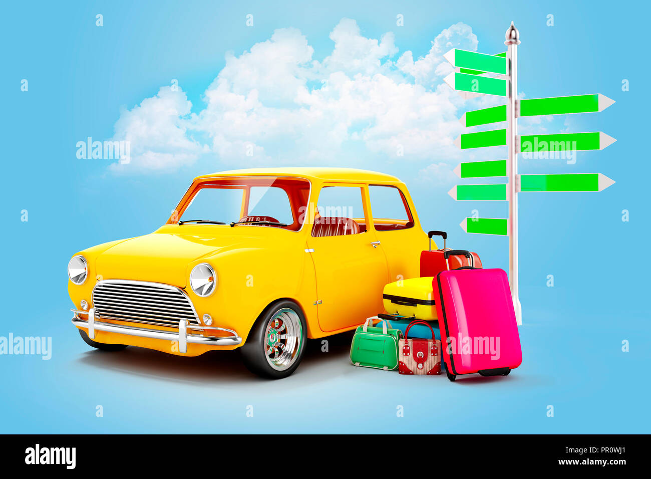 3d cartoon Auto und Gepäck, Travel Concept Stockfoto