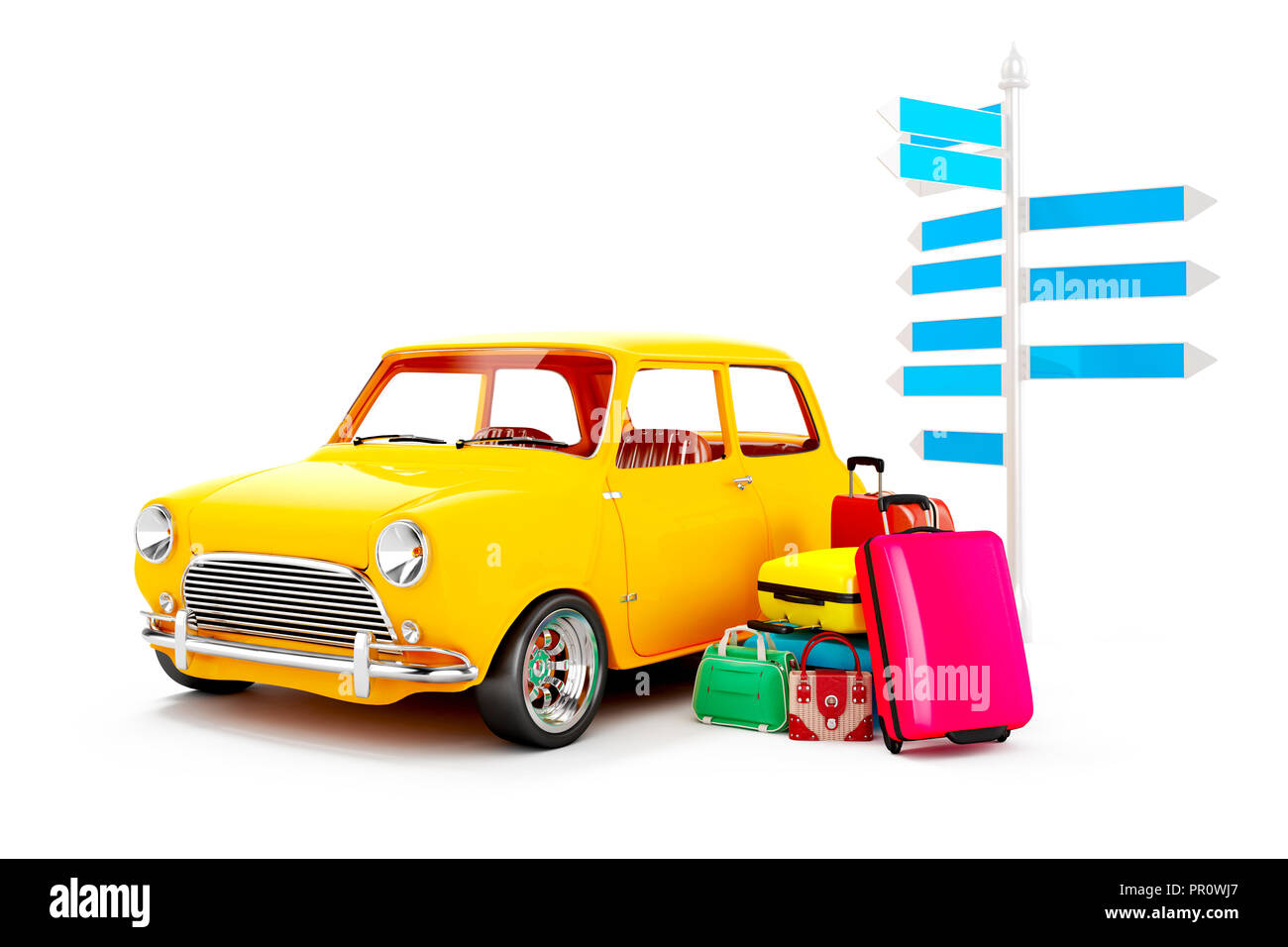 3d cartoon Auto und Gepäck, Travel Concept Stockfoto