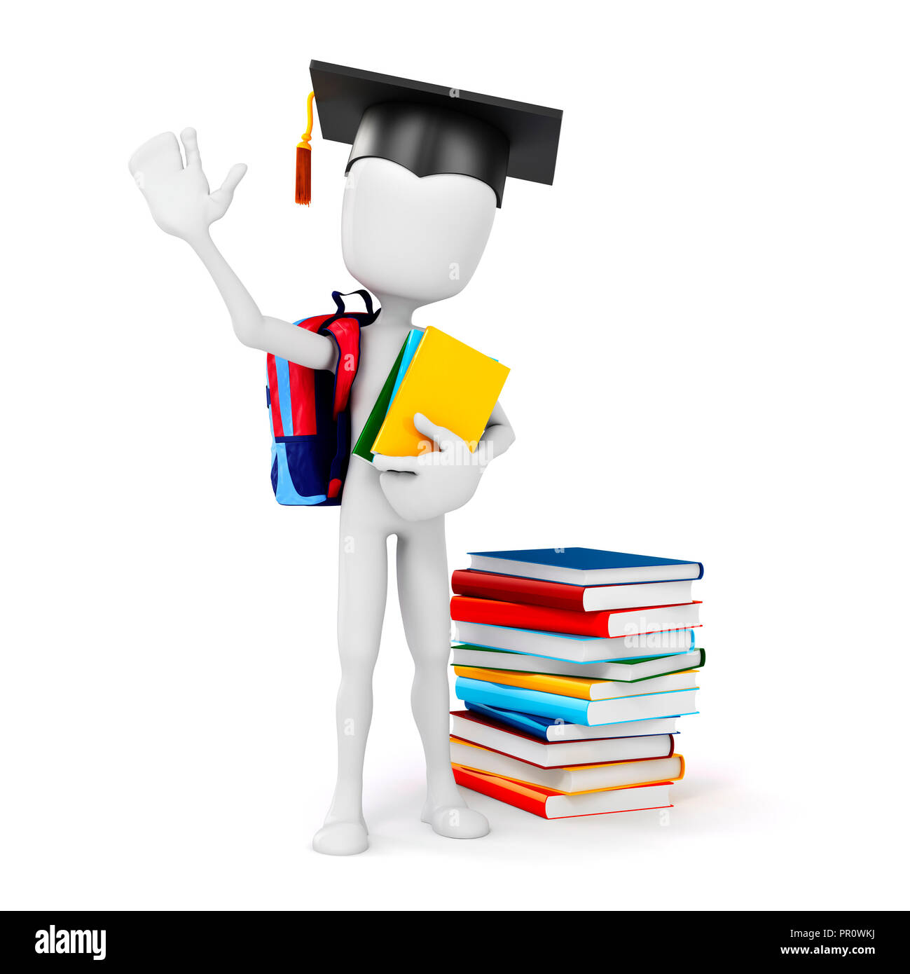 3d-Mann hält einige Bücher, Bildung Konzept Stockfoto