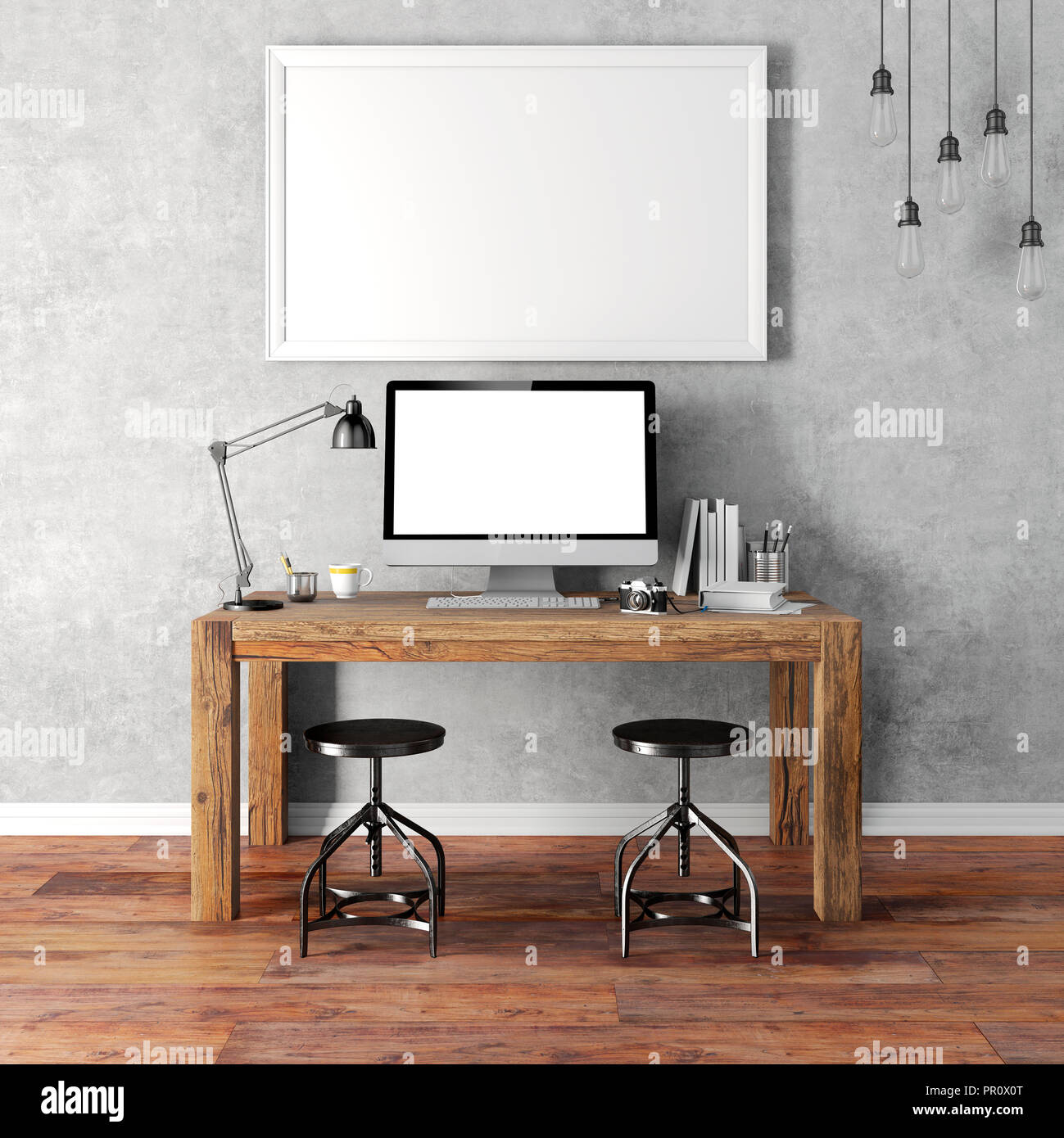 3D-Render der moderne Arbeitsplatz einrichten Stockfoto