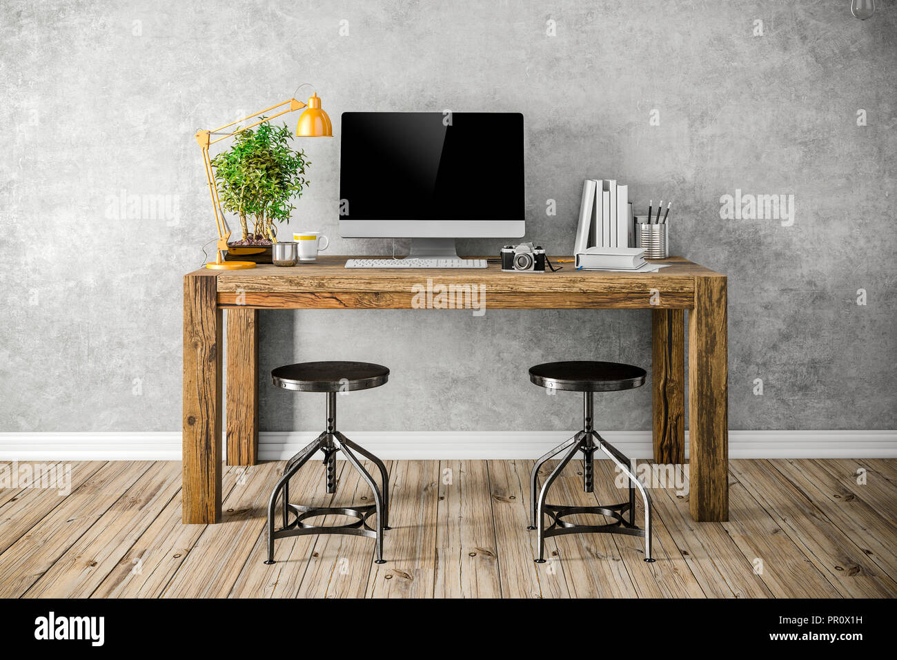 3D-Render der moderne Arbeitsplatz einrichten Stockfoto