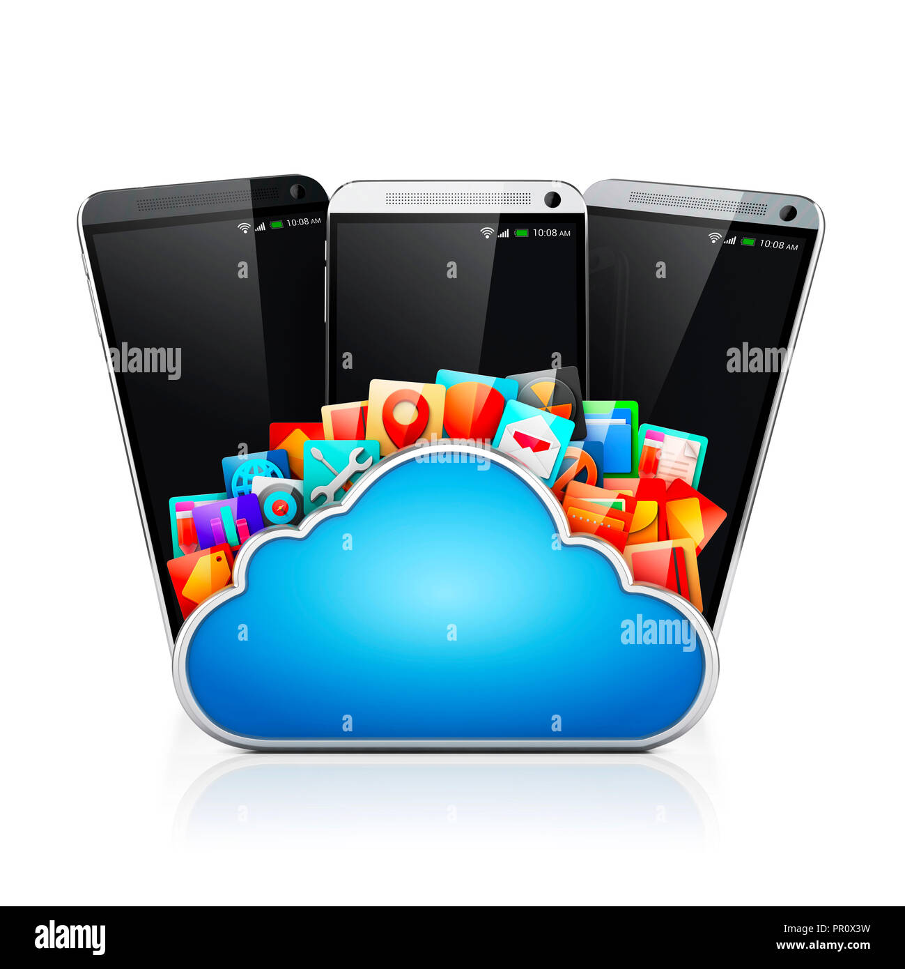 3D-Handy und Cloud-Anwendungen Stockfoto