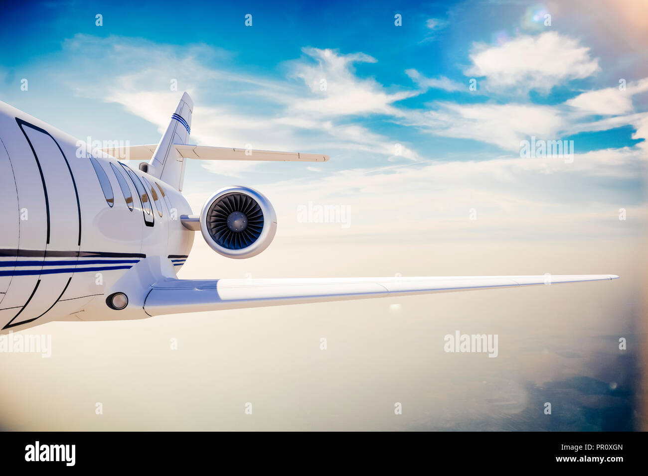 3d Luxury Private Jet im Himmel Stockfoto