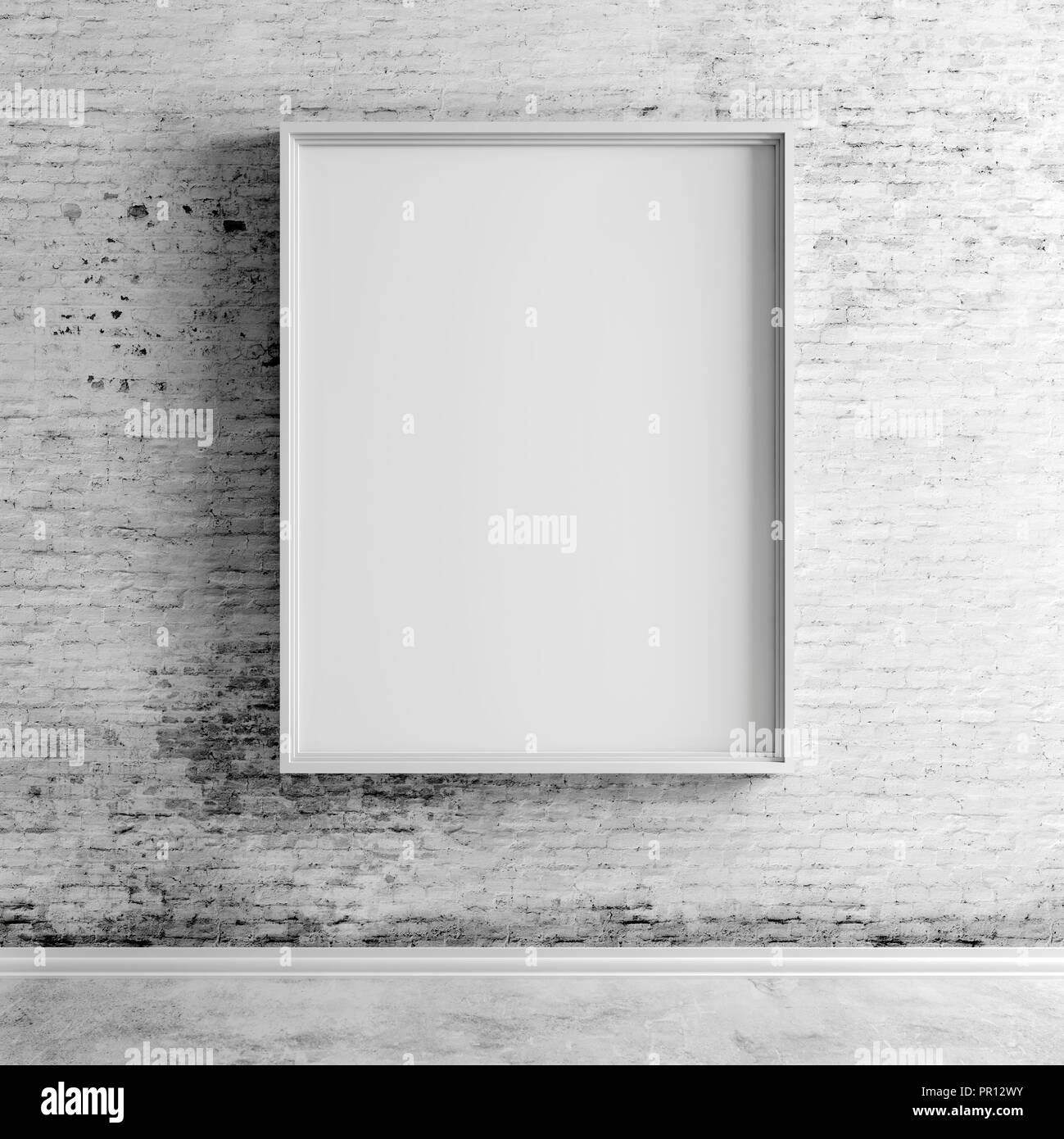 3d-leere Rahmen auf White vintage brick wall Stockfoto