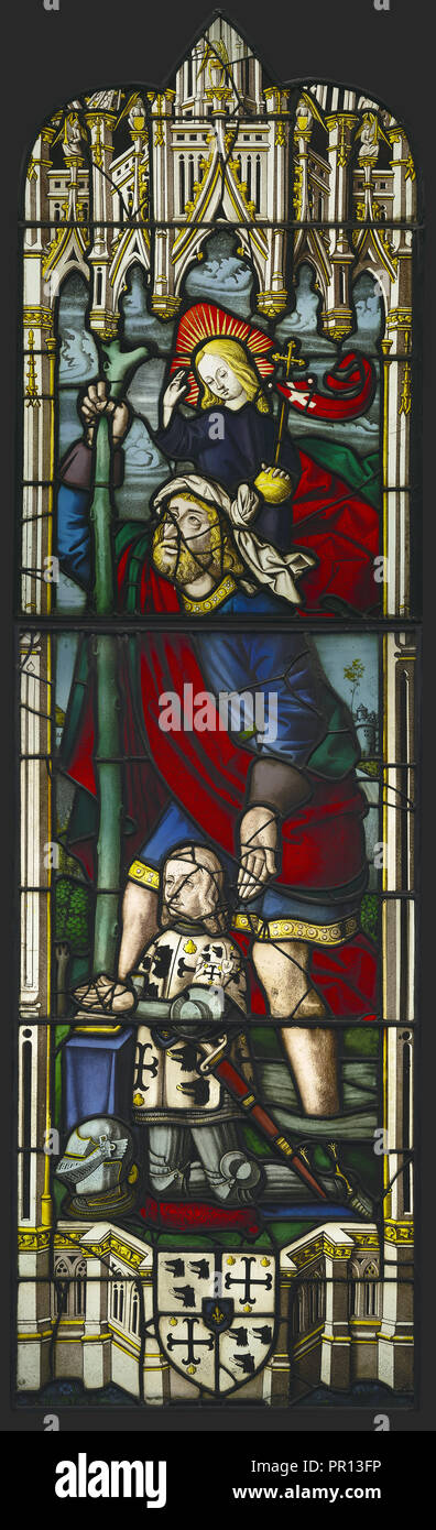 Saint Christopher und einem Spender; Französisch; Lothringen, Burgund, Frankreich; ca. 1500 - 1510; Topf - Metall, blitzte auf, und farbloses Glas Stockfoto