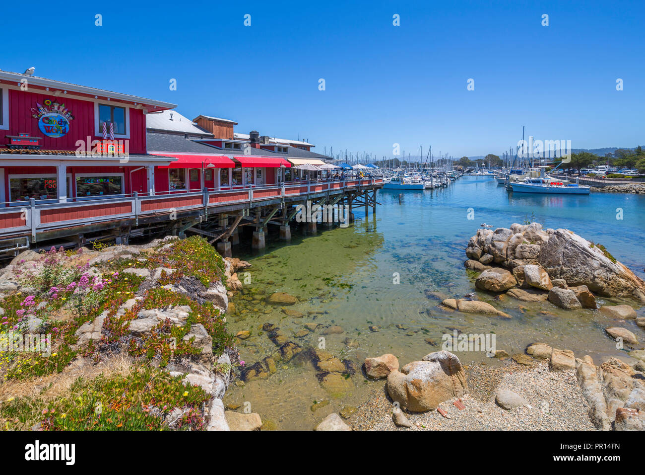 Fisherman's Wharf, Monterey Bay, Halbinsel, Monterey, Pazifischer Ozean, Kalifornien, Vereinigte Staaten von Amerika, Nordamerika Stockfoto