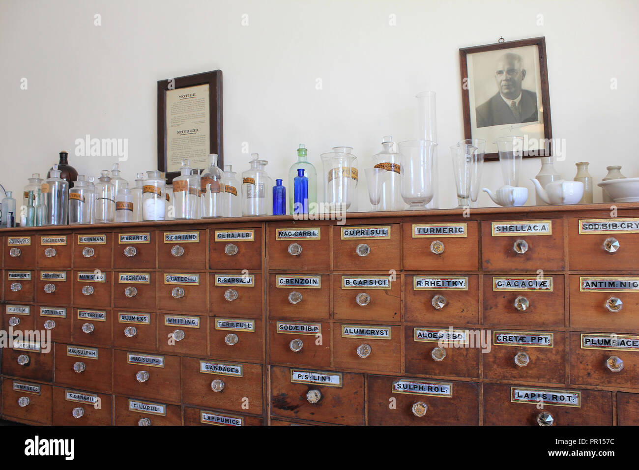 Apotheke in der dinorwic Steinbruch Krankenhaus, Llanberis, Wales Stockfoto