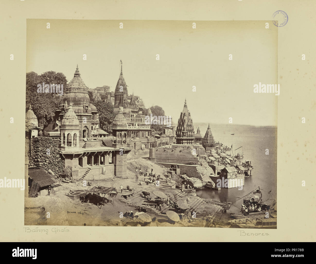 Benares; Die brennende Ghat; Samuel Bourne, Englisch, 1834-1912, Benares, Indien, Asien; 1865-1866; Eiklar silber Drucken Stockfoto