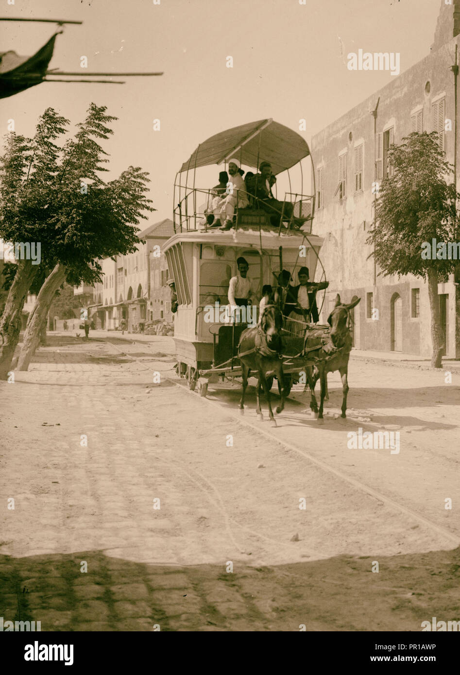 Tripolis. Maultier gezogenen Straßenbahnwagen. 1900, Libanon, Tripoli Stockfoto