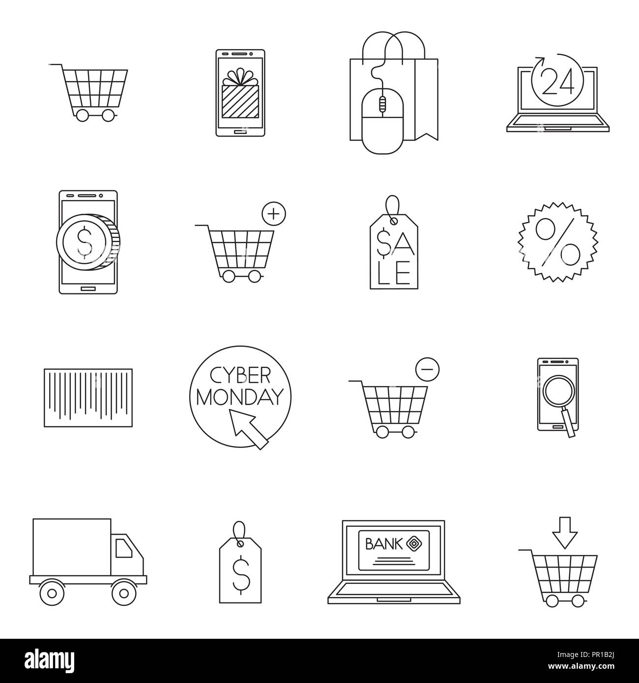 Cyber Monday Auto einkaufen Lupe smartphone Rabatte Vector Illustration Stock Vektor