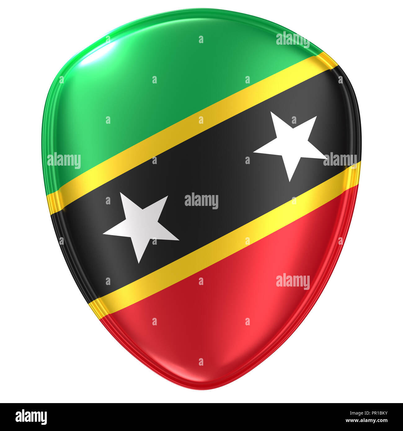 3D-Rendering für eine Saint Christopher und Nevis Flagge Symbol auf weißem Hintergrund. Stockfoto