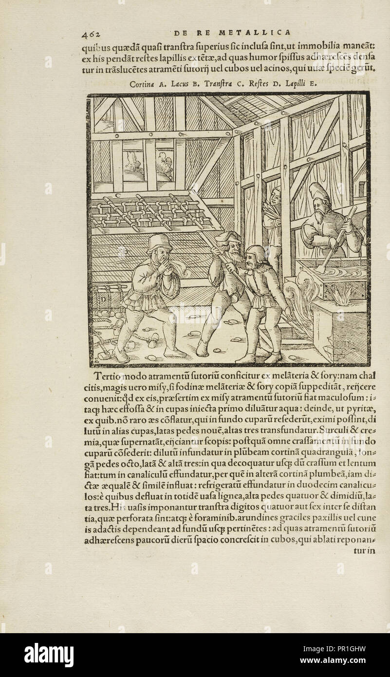 Seite 462 Georgii: Agricolae De re metallica Libri XII. "Officia" untereinander, Quibus instrumenta, Machinae, ac omnia Deni, Que, ad metallicam Stockfoto