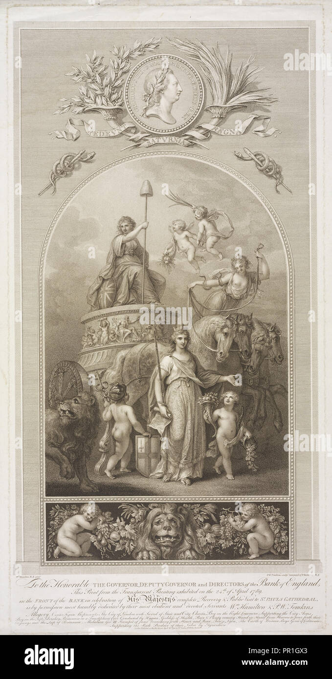 Drucken von der Transparenten Malerei am 24. April 1789 in der Vorderseite der Bank bei der Feier seiner Majestät ausgestellt Stockfoto