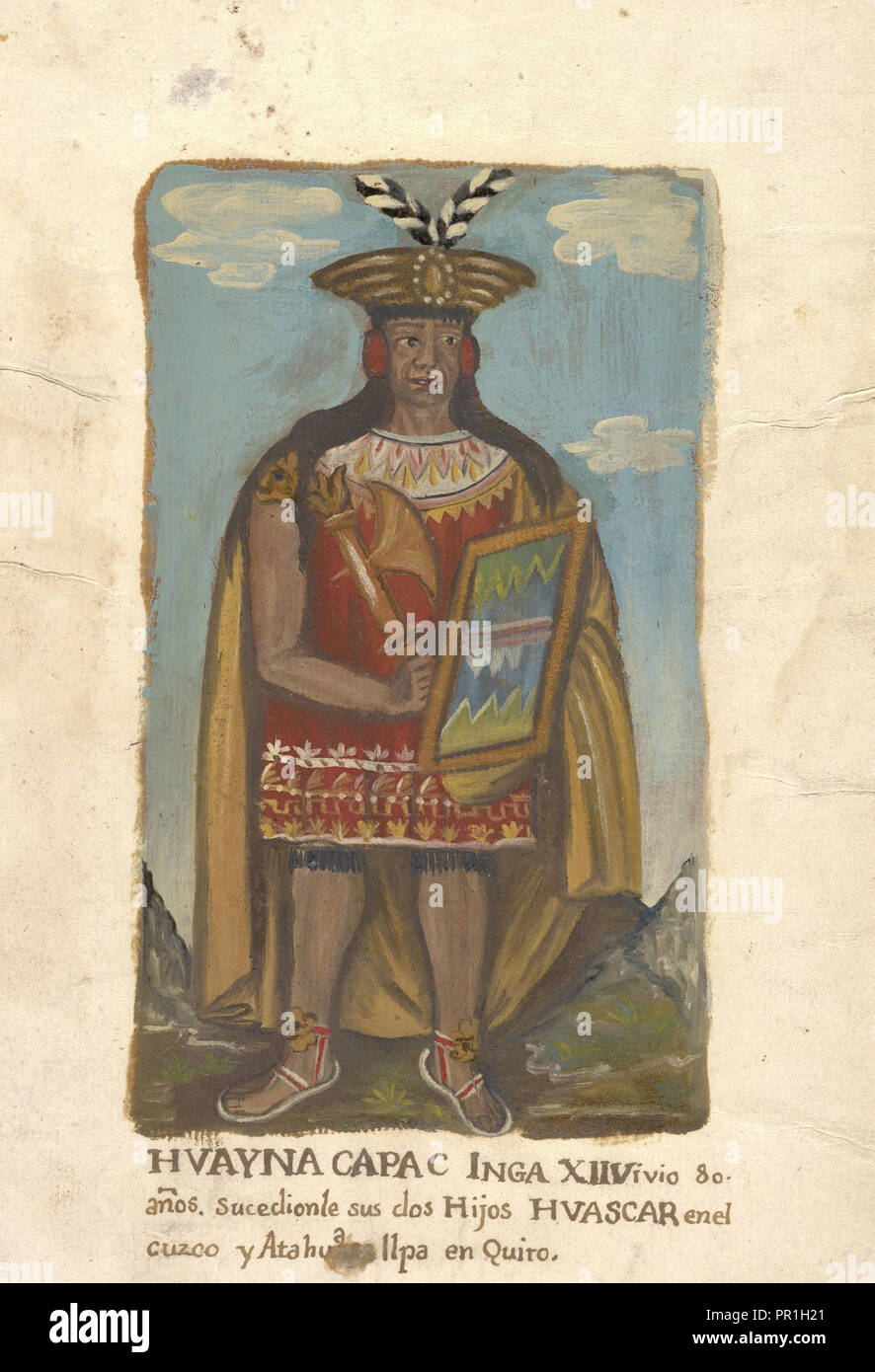 Porträts von Inca Inca Könige und eine Königin, Öl auf Pergament, nicht vor 1825, volle Länge Porträts von Inca Herrscher Stockfoto