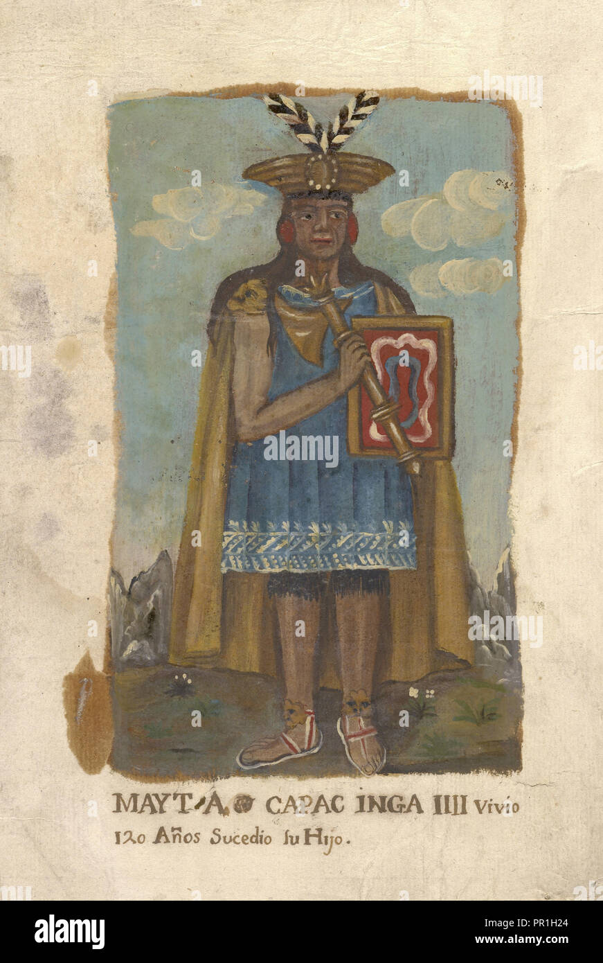 Porträts von Inca Inca Könige und eine Königin, Öl auf Pergament, nicht vor 1825, volle Länge Porträts von Inca Herrscher Stockfoto