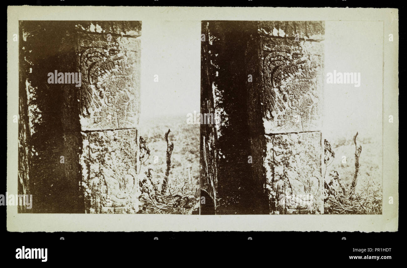 Bas Relief von bärtigen Mann aus dem Tempel Portikus, Nordfassade, El Castillo, Chichen Itza, Augustus und Alice Dixon Le Plongeon Stockfoto