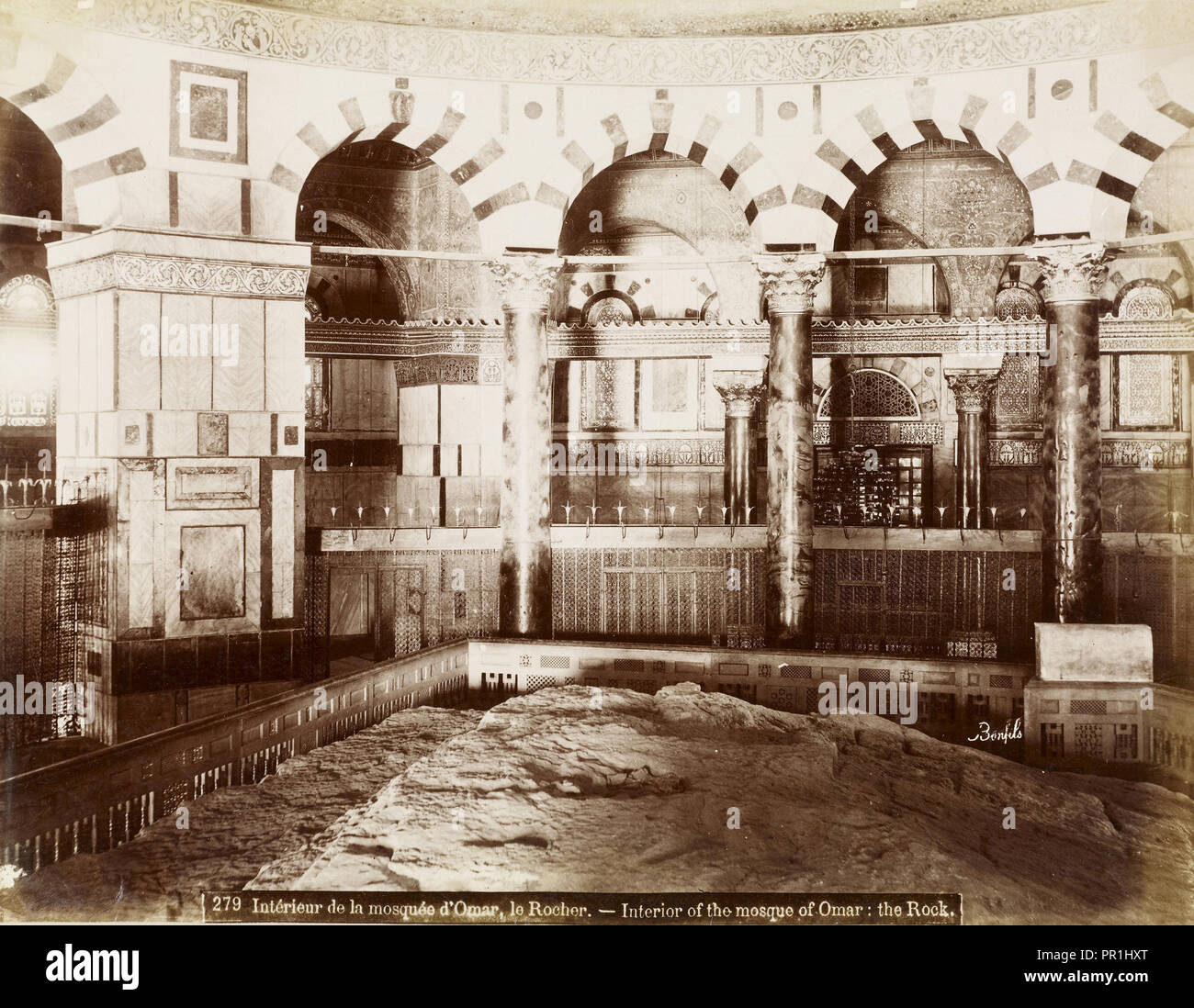 Le Rocher, Intérieure de la Mosquée d'Omar, Orientalist Fotografie, Bonfils, Felix, 1831-1885, 1880 s Stockfoto