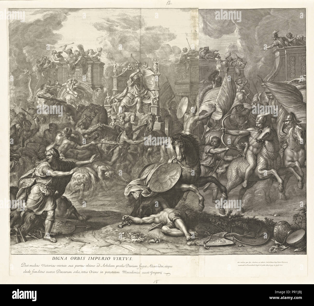 Schlacht von Arbela, Schlachten von Alexander, Audran, Gérard, 1640-1703, Le Brun, Karl, 1619-1690, Ätzung, Gravur Stockfoto