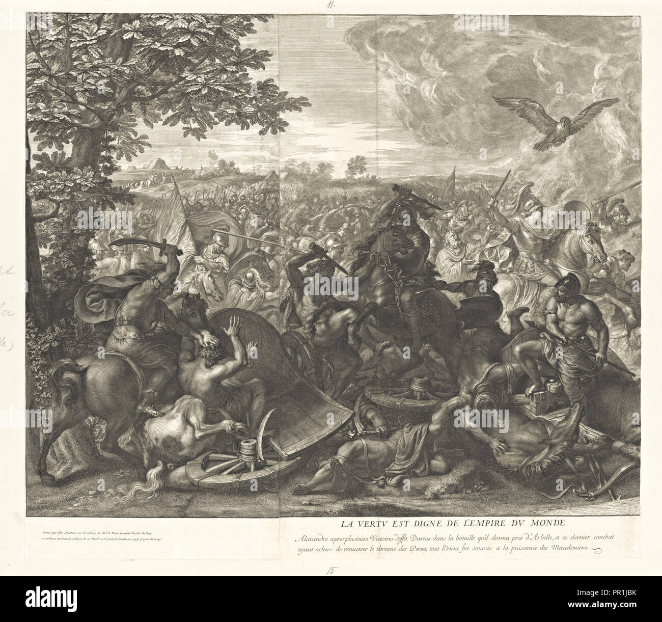 Schlacht von Arbela: Detail: linke Seite, Schlachten von Alexander, Audran, Gérard, 1640-1703, Le Brun, Karl, 1619-1690, Ätzen Stockfoto