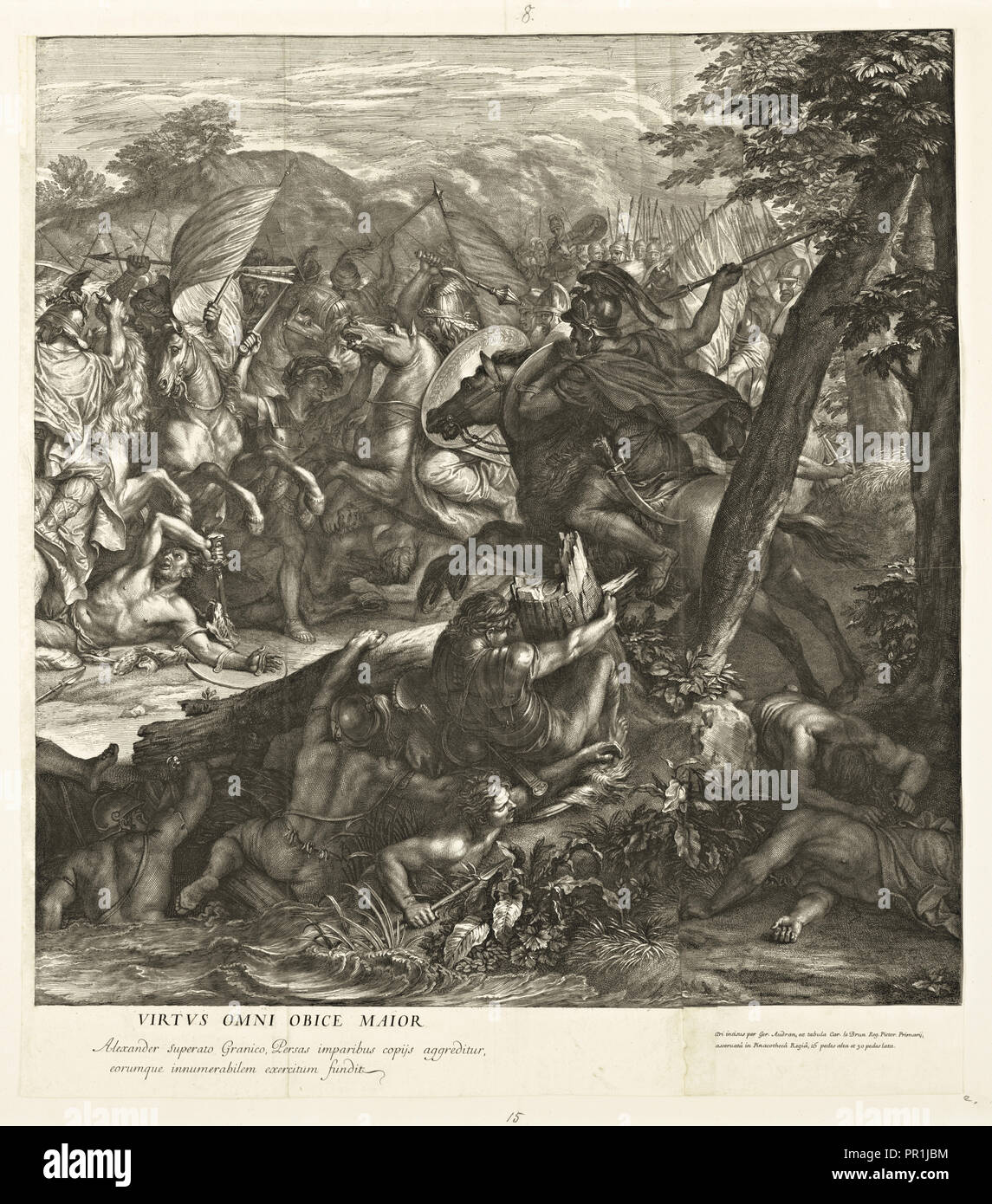 Überquerung des Granicus, Schlachten von Alexander, Audran, Gérard, 1640-1703, Le Brun, Karl, 1619-1690, Ätzung, Gravur Stockfoto